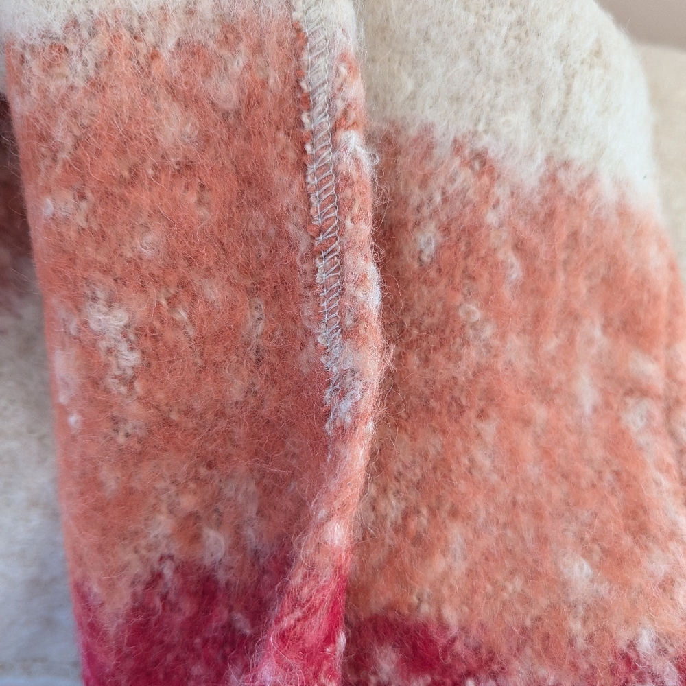 Vintage 100% Alpaca Wool Scarf Knit Winter Warm Cream Coral Red - Picture 7 of 10